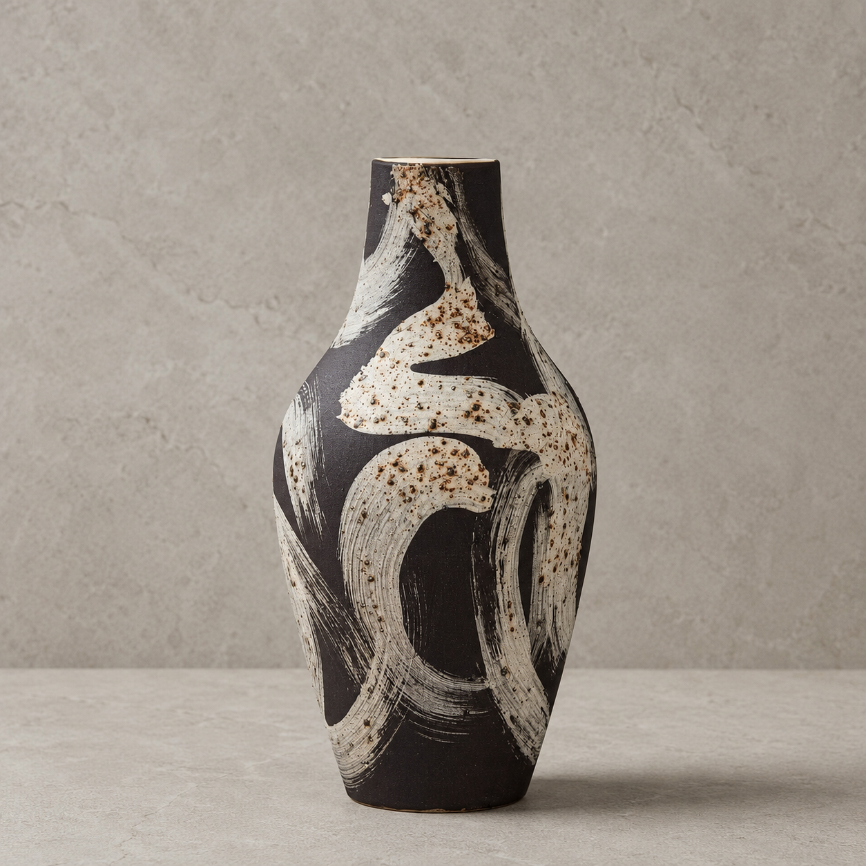 Ceramic vase with abstract design on a gray background