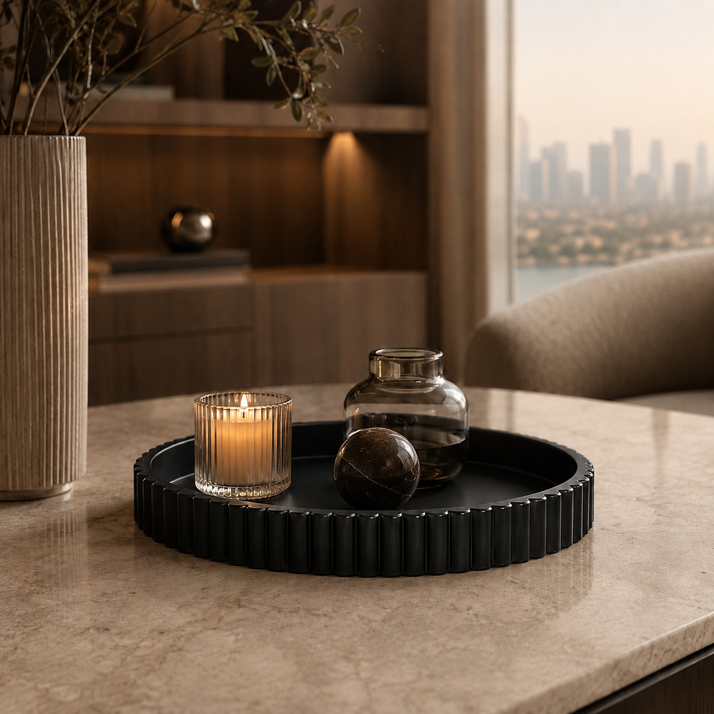 Riva Black Fluted Round Tray