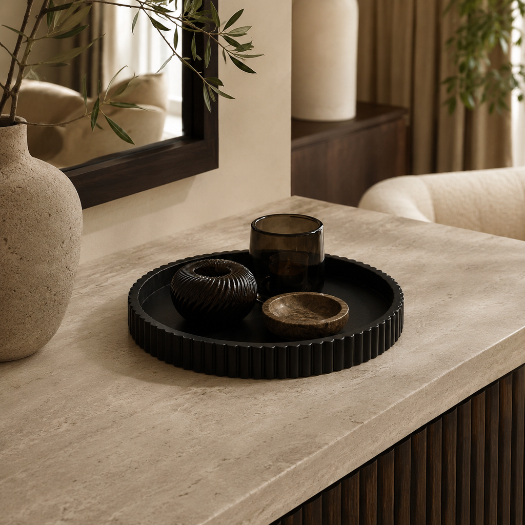 Riva Black Fluted Round Tray