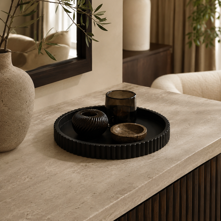Riva Black Fluted Round Tray